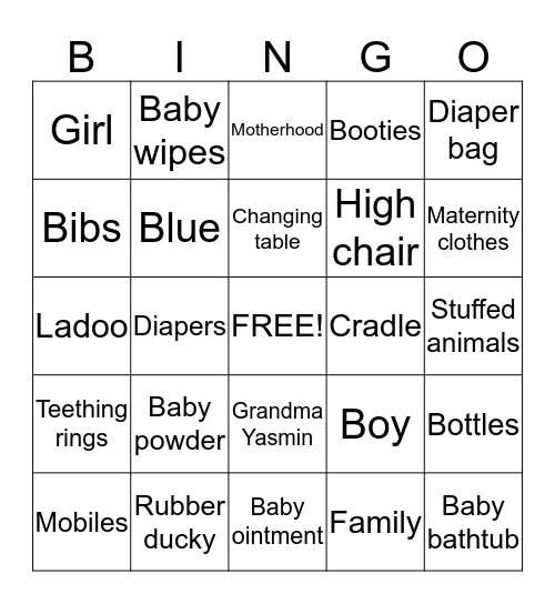 Thrity's Baby Shower Bingo Card