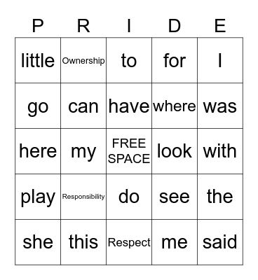 Panther Pride BINGO! Bingo Card