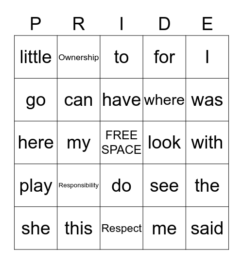 Panther Pride BINGO! Bingo Card