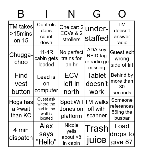 Hogwarts Express  Bingo Card