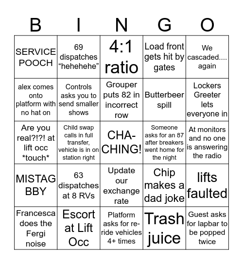 Grin GOT 'EM Bingo Card