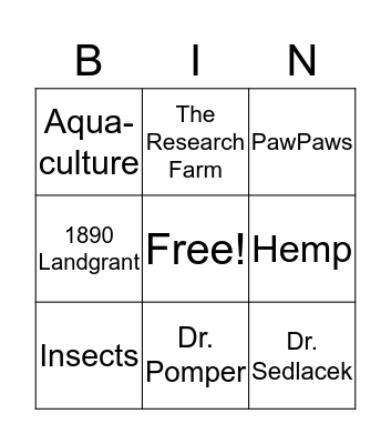 Agriculture Major Bingo Card