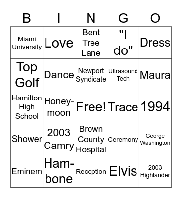 Maura's Bridal Shower Bingo Card