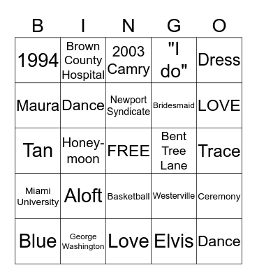 Maura's Bridal Shower Bingo Card