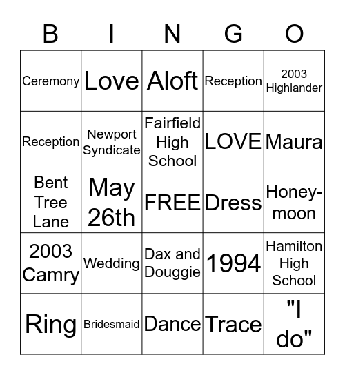 Maura's Bridal Shower Bingo Card