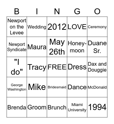 Maura's Bridal Shower Bingo Card