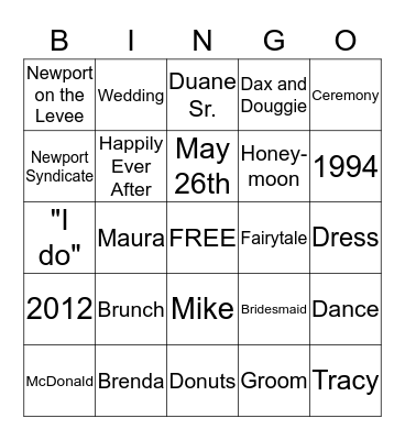 Maura's Bridal Shower Bingo Card