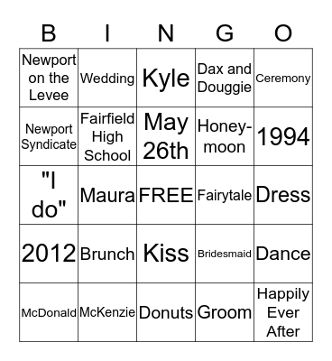 Maura's Bridal Shower Bingo Card