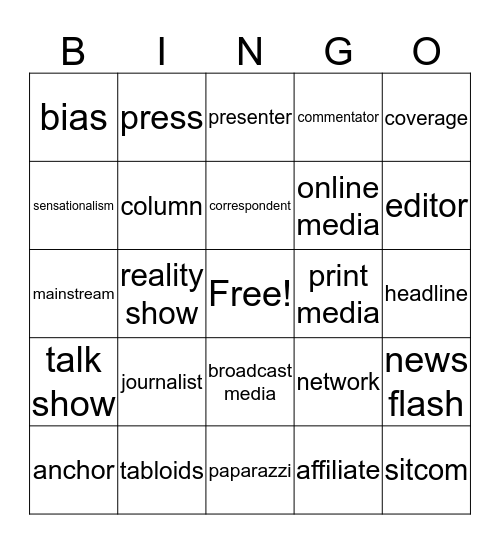 News and Media Bingo Card