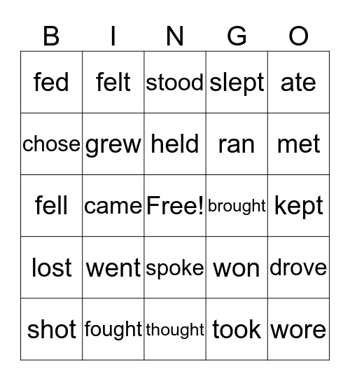 Irregular Verbs  Bingo Card