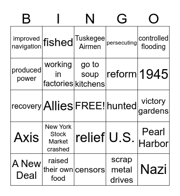 History Ch. 8 Bingo Card