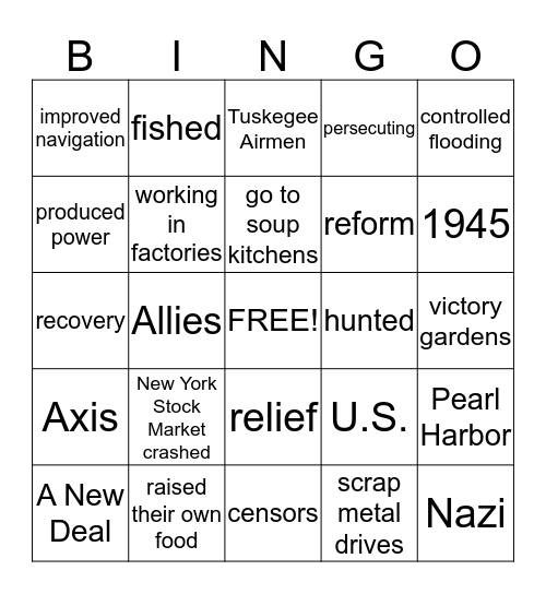 History Ch. 8 Bingo Card