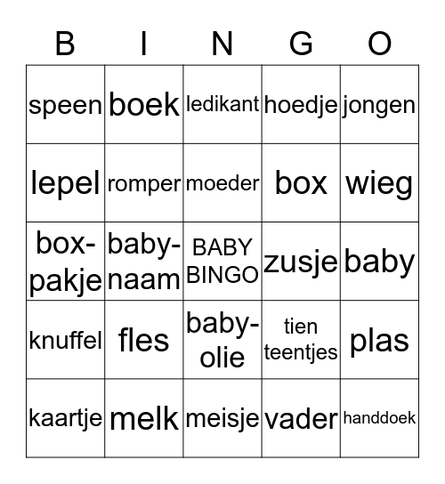 Baby-bingo! Bingo Card