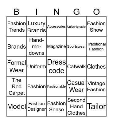 Fashion Bingo Card