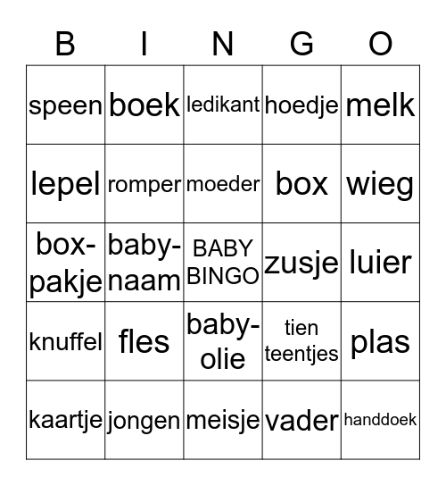 Baby-bingo! Bingo Card