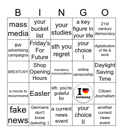 Bingo - In The Mix Bingo Card