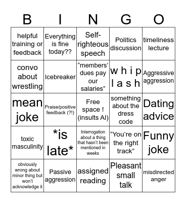 Morning Meeting Bingo Card