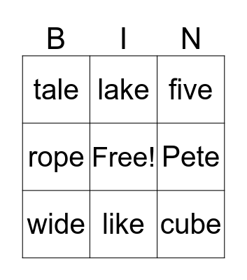 Long Vowels Bingo Card