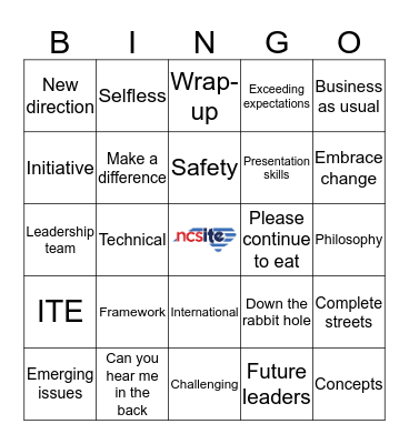 SDITE/MCITE 2019 Annual Meeting Bingo Card