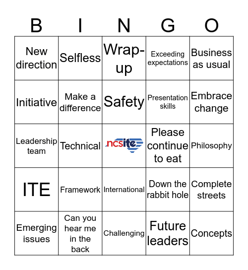 SDITE/MCITE 2019 Annual Meeting Bingo Card