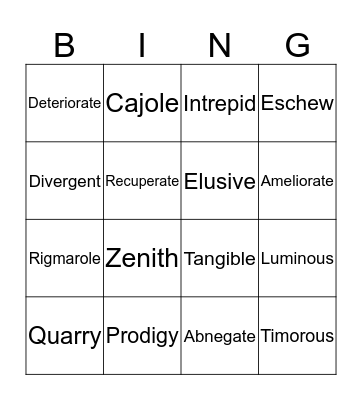 Vocabulary!! Bingo Card