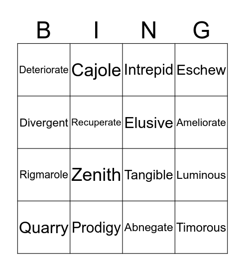Vocabulary!! Bingo Card