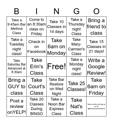 Spring into Shape with Bar Method Bingo! Bingo Card