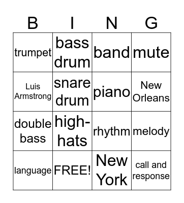 Does it Swing? Bingo Card
