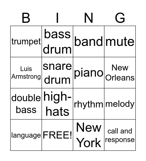 Does it Swing? Bingo Card