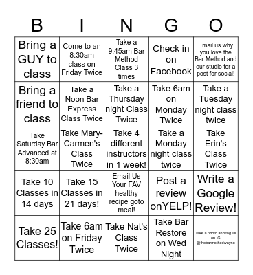 Spring into Shape with Bar Method Bingo! Bingo Card