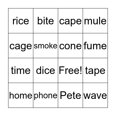 Magic E Bingo Card