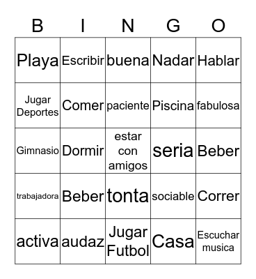 Spanish Activities/Places/descriptions Bingo Card