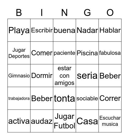 Spanish Activities/Places/descriptions Bingo Card