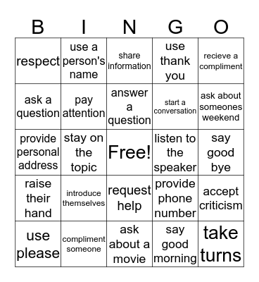 Communication Bingo Card