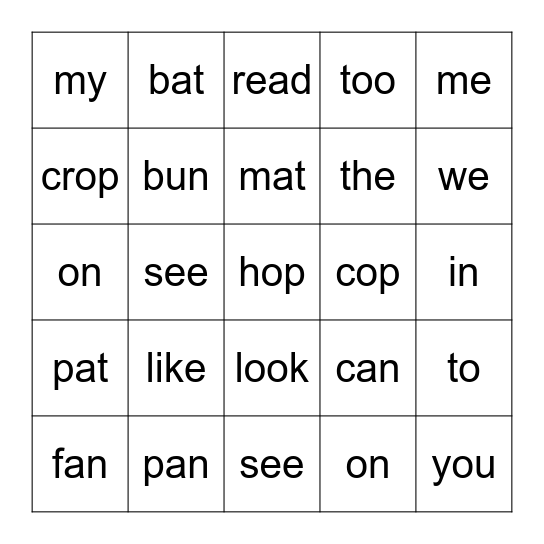 SIGHT WORDS Bingo Card