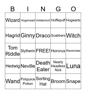 Harry Potter Bingo Card