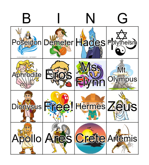 Greek Gods and Goddesses Bingo Card