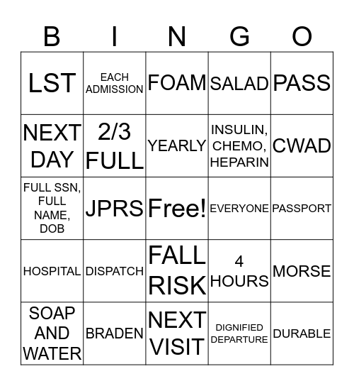 BOOTCAMP Bingo Card