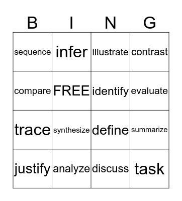 LEAP Test Vocabulary Bingo Card