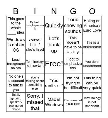 Quickly Bingo Card