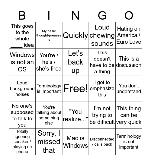 Quickly Bingo Card