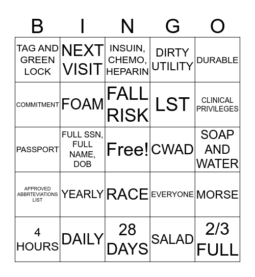 BOOTCAMP Bingo Card