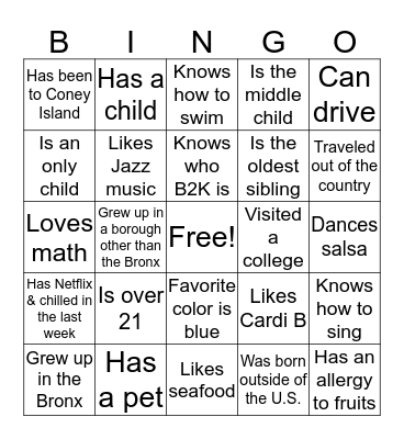BronxWorks Bingo Card