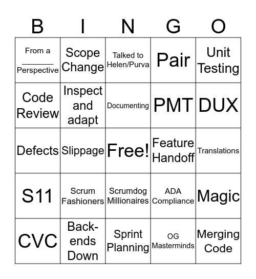 Visibility Bingo Card