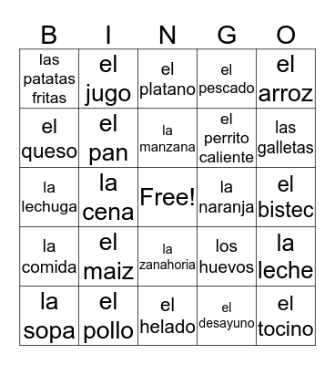 La Comida  Bingo Card