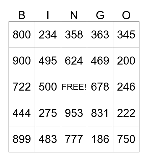 add and subtract Bingo Card