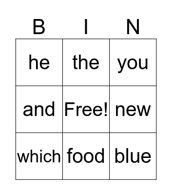 High Frequency Words January 2019 Bingo Card