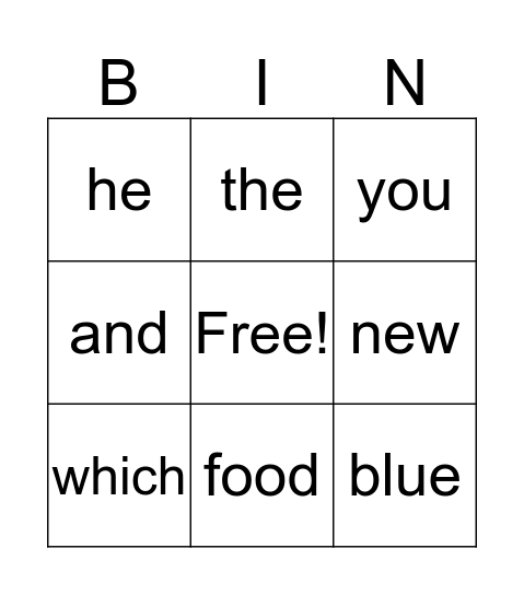 High Frequency Words January 2019 Bingo Card