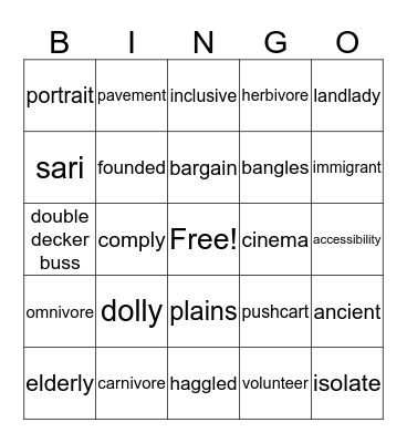 Words To Know Bingo Card