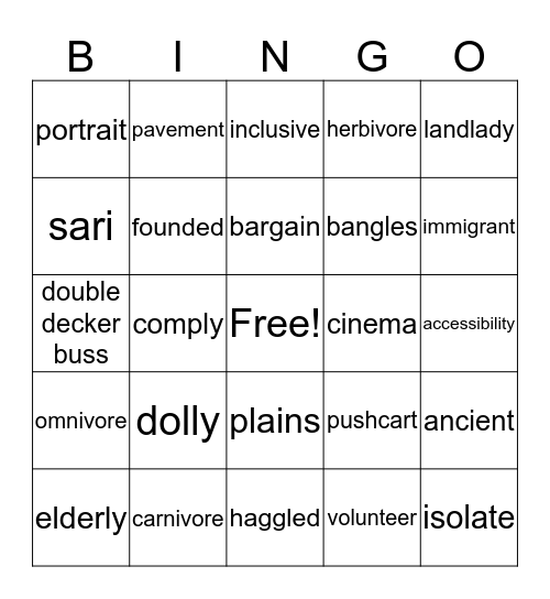 Words To Know Bingo Card